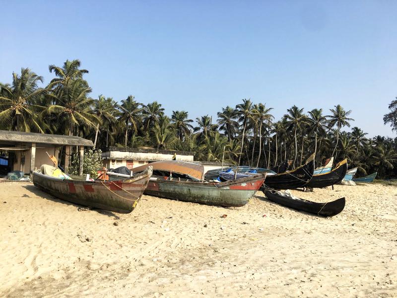 Boats at the beach along the Arabian sea, Ernakulam, Kerala, India