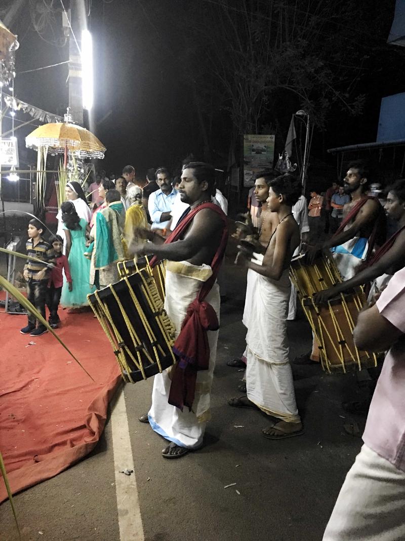 Traditional drummers at a religious festival in Kurumassery, Ernakulam, Kerala, India