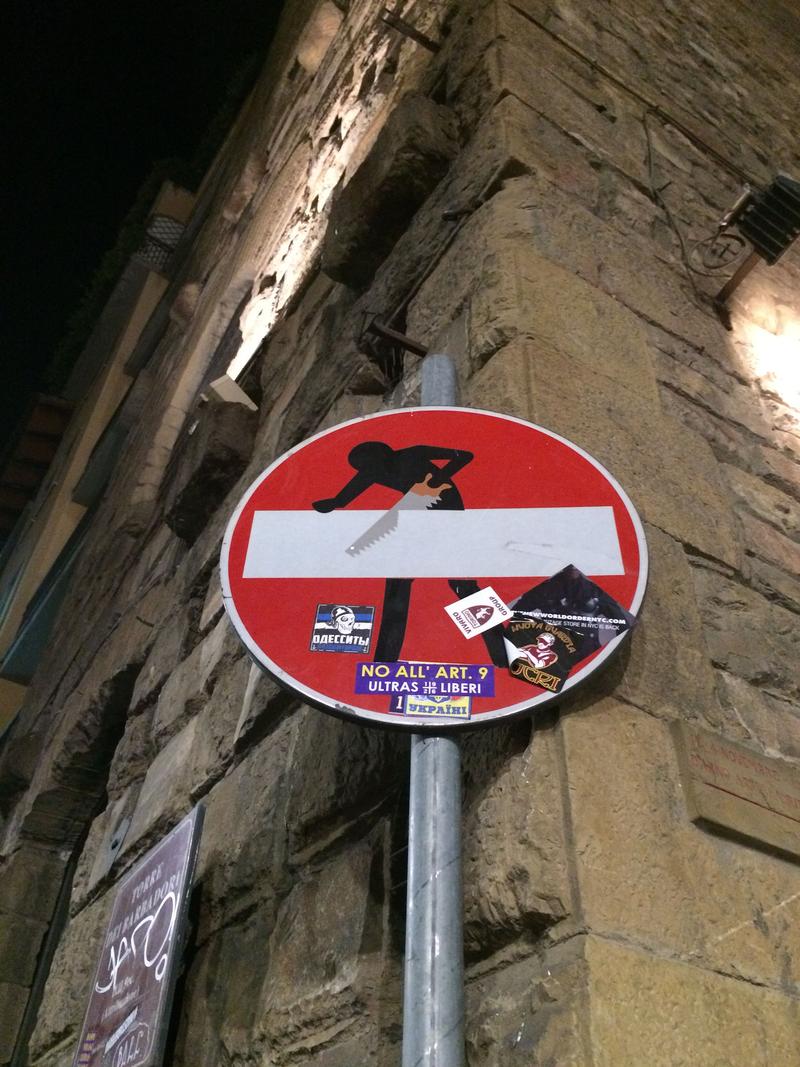 Creative street signage: cutting it up, Florence, Italy