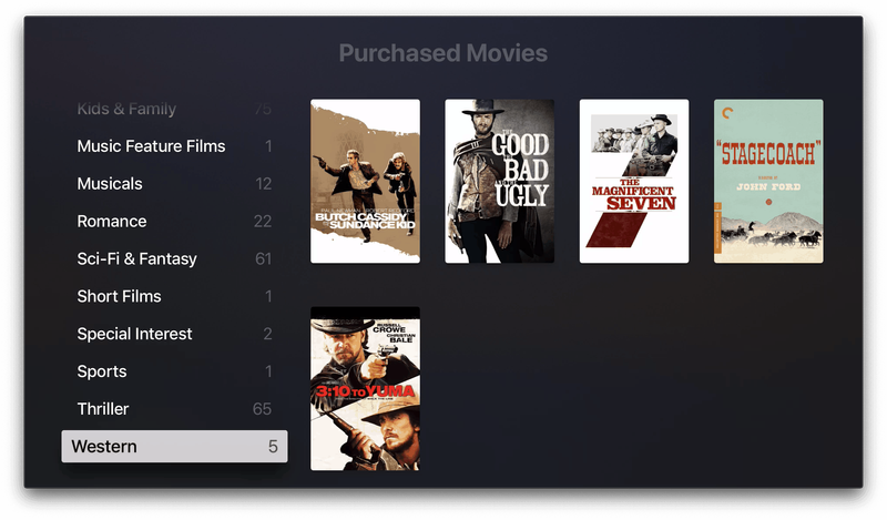 Purchased screen, All Movies (alphabetical)