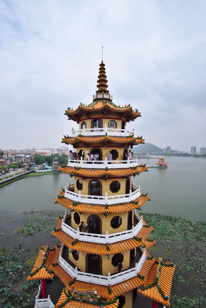 View of the Dragon tower from the Tiger tower Dragon Tiger Pagoda on Lotus Pond in Kaohsiung, Taiwan