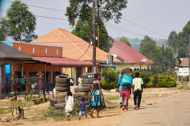 People walking along the road, Entebbe, Uganda