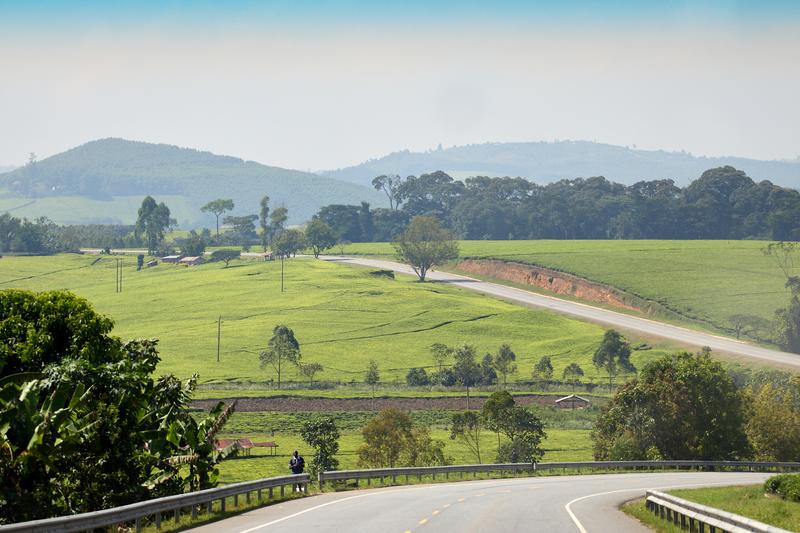 Road and rolling hills landscape, Uganda