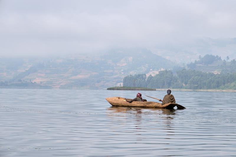 Two women in a boat on Lake Bunyonyi, Uganda