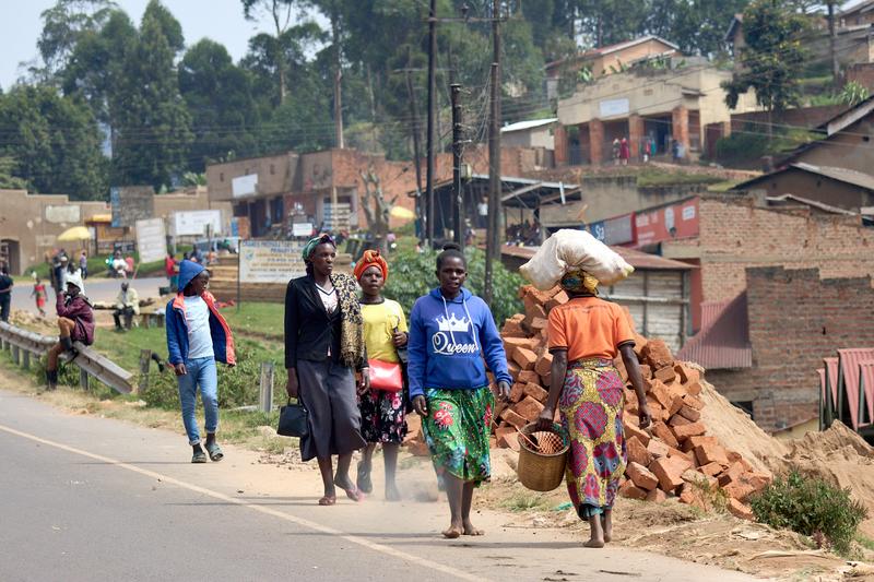 People walking along the street, Uganda